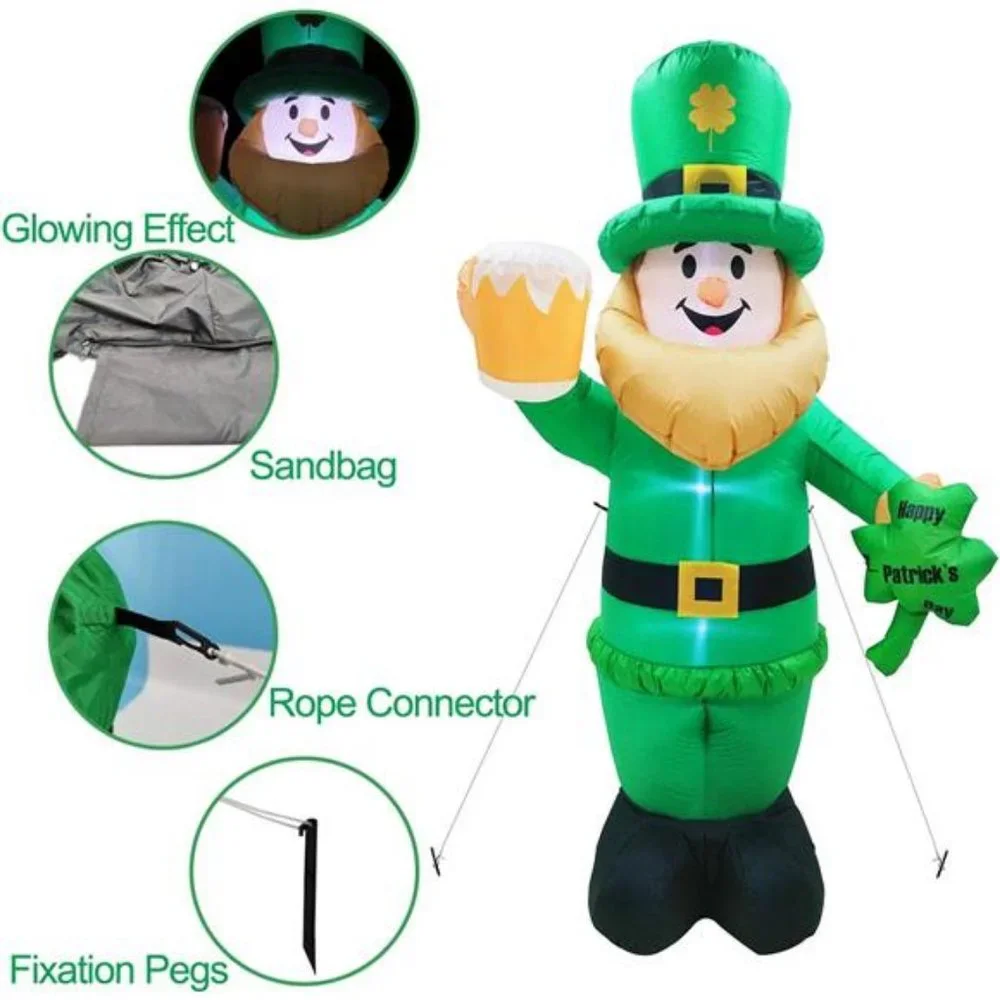 8 Foot St Patricks Day Inflatable Leprechaun Decorations Outdoor with‎ LED Light